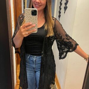 Black Sheer Lace Kimono